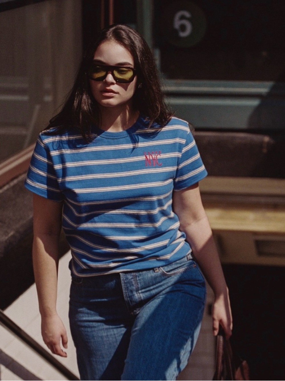 Parke NYC Embroidered Tee Blue Stripe Small